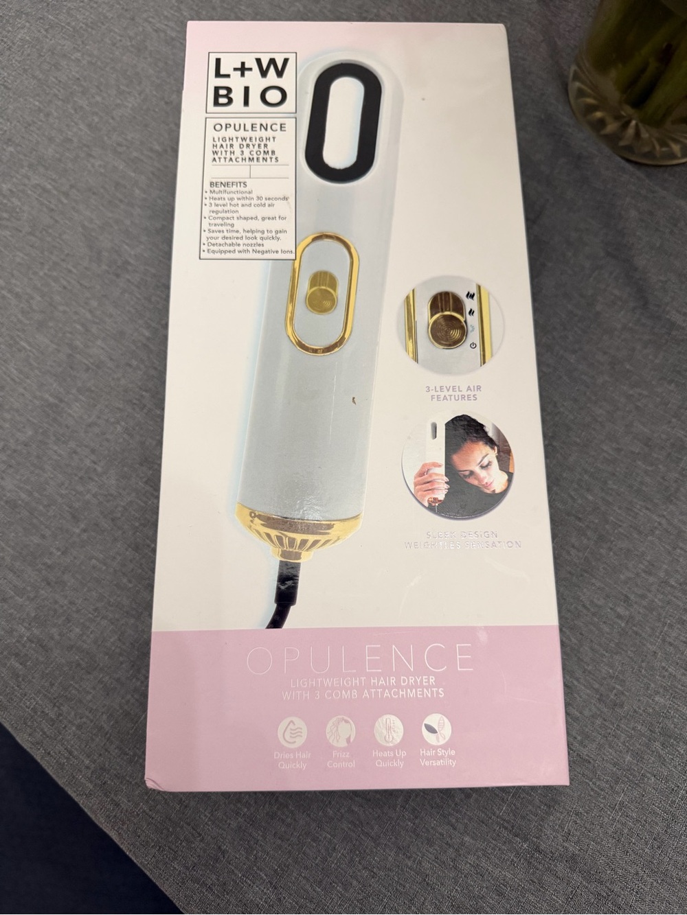 Opulence White & Gold Lightweight Hair Dryer NWT